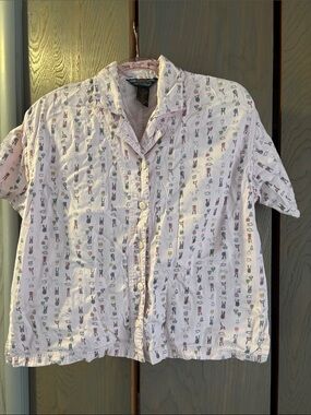 Vintage Silverlake Pettites Button Down Shirt Cotton Chair Print Pink
